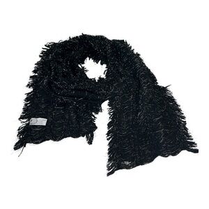 Margaret O'Leary Black 100% Cashmere Fringe Scarf with Silver Lurex Threads